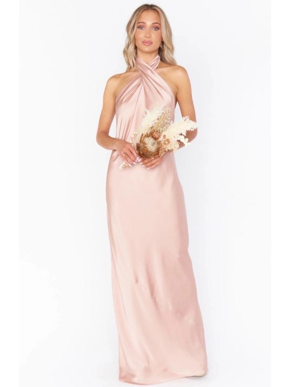 Show Me Your MuMu Blush Pink Satin Halter Maxi Dress